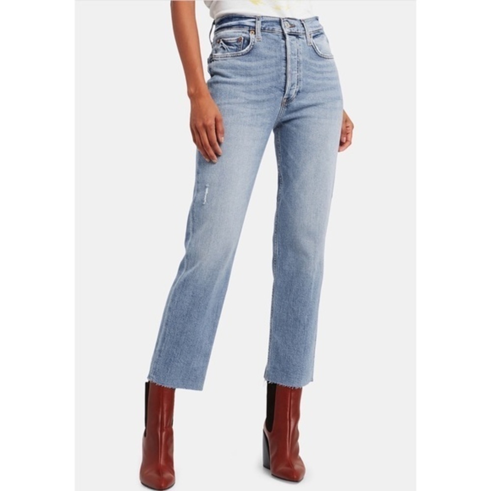 RE/DONE High Rise Stove Pipe Jeans in Light Stone Straight Crop
